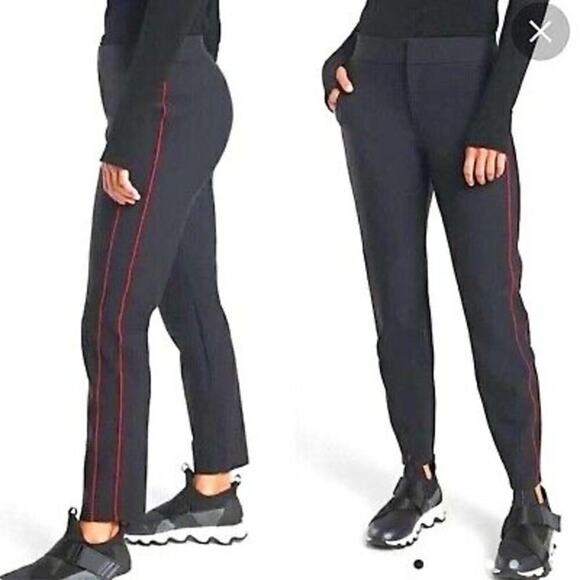 Athleta Black red stellar novelty trouser free cut hem pipping pants size 0P - Picture 1 of 10